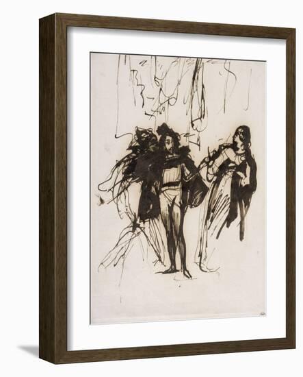 Trois personnages en costume renaissance; projet pour le "Faust" de Goethe :Méphisto, Faust et-Eugene Delacroix-Framed Giclee Print