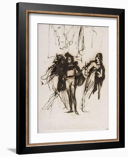 Trois personnages en costume renaissance; projet pour le "Faust" de Goethe :Méphisto, Faust et-Eugene Delacroix-Framed Giclee Print