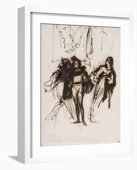 Trois personnages en costume renaissance; projet pour le "Faust" de Goethe :Méphisto, Faust et-Eugene Delacroix-Framed Giclee Print