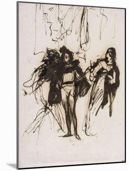 Trois personnages en costume renaissance; projet pour le "Faust" de Goethe :Méphisto, Faust et-Eugene Delacroix-Mounted Giclee Print