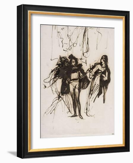 Trois personnages en costume renaissance; projet pour le "Faust" de Goethe :Méphisto, Faust et-Eugene Delacroix-Framed Giclee Print