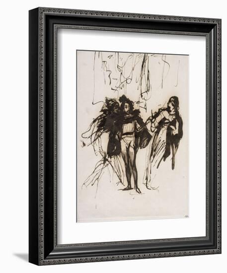Trois personnages en costume renaissance; projet pour le "Faust" de Goethe :Méphisto, Faust et-Eugene Delacroix-Framed Giclee Print