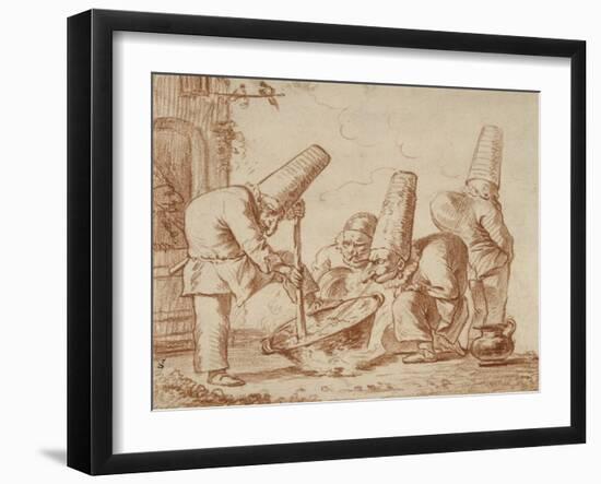 Trois polichinelles autour d'une marmite, un quatrième tournant le dos-Giovanni Battista Tiepolo-Framed Giclee Print