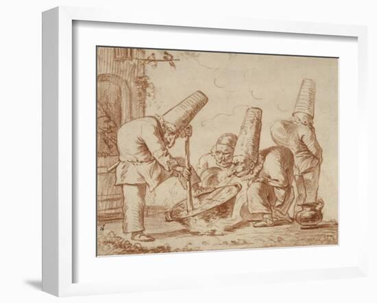 Trois polichinelles autour d'une marmite, un quatrième tournant le dos-Giovanni Battista Tiepolo-Framed Giclee Print