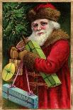 Postcard with Santa Claus Holding Presents-Trolley Dodger-Framed Premier Image Canvas