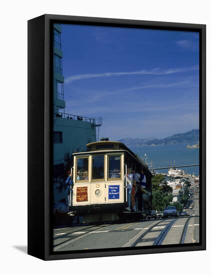 Trolley in Motion, San Francisco, CA-Mitch Diamond-Framed Premier Image Canvas