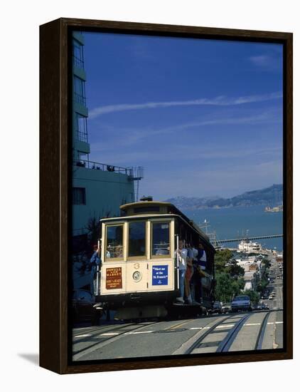 Trolley in Motion, San Francisco, CA-Mitch Diamond-Framed Premier Image Canvas