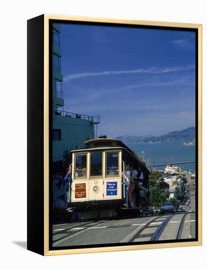 Trolley in Motion, San Francisco, CA-Mitch Diamond-Framed Premier Image Canvas