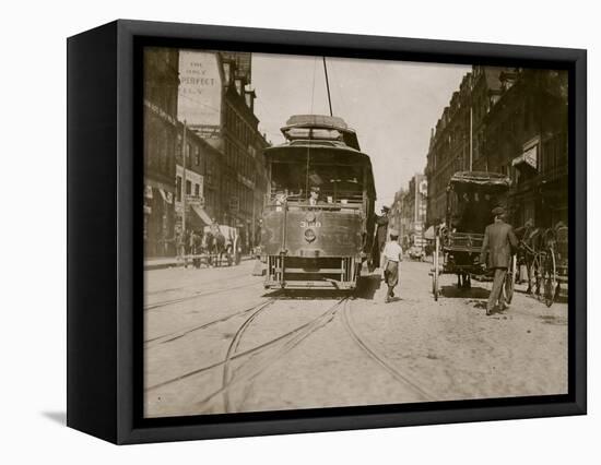 Trolleys and Cars-Lewis Wickes Hine-Framed Stretched Canvas