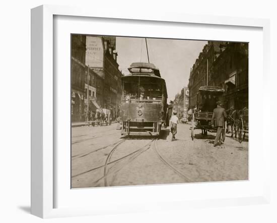 Trolleys and Cars-Lewis Wickes Hine-Framed Photo