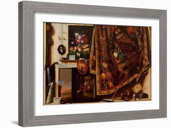 Trompe L'oeil, Atelier De L'artiste  (Trompe L'oeil A Cabinet in the Artist's Studio) Peinture De-Cornelis Norbertus Gysbrechts-Framed Giclee Print