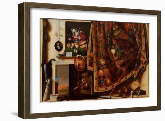 Trompe L'oeil, Atelier De L'artiste  (Trompe L'oeil A Cabinet in the Artist's Studio) Peinture De-Cornelis Norbertus Gysbrechts-Framed Giclee Print