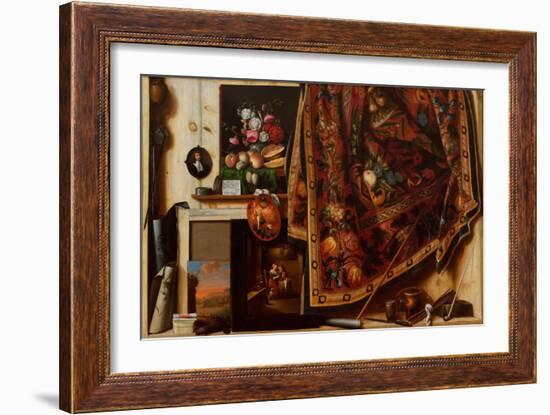 Trompe L'oeil, Atelier De L'artiste  (Trompe L'oeil A Cabinet in the Artist's Studio) Peinture De-Cornelis Norbertus Gysbrechts-Framed Giclee Print