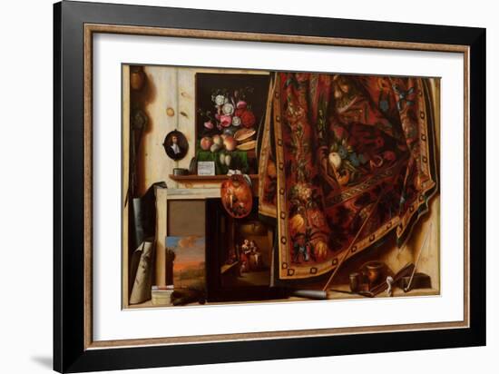 Trompe L'oeil, Atelier De L'artiste  (Trompe L'oeil A Cabinet in the Artist's Studio) Peinture De-Cornelis Norbertus Gysbrechts-Framed Giclee Print