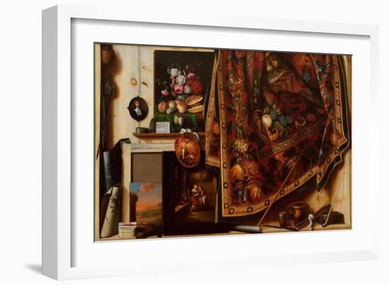 Trompe L'oeil, Atelier De L'artiste  (Trompe L'oeil A Cabinet in the Artist's Studio) Peinture De-Cornelis Norbertus Gysbrechts-Framed Giclee Print