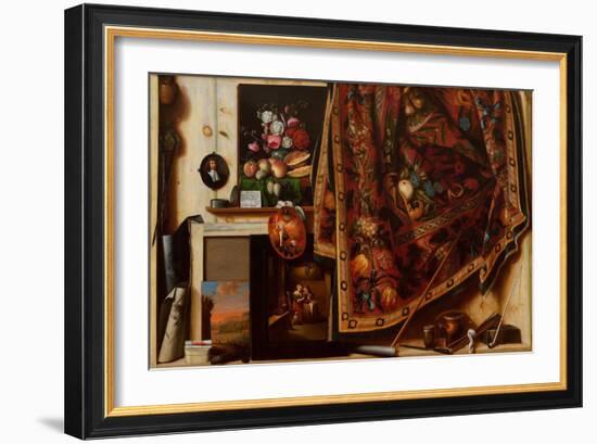 Trompe L'oeil, Atelier De L'artiste  (Trompe L'oeil A Cabinet in the Artist's Studio) Peinture De-Cornelis Norbertus Gysbrechts-Framed Giclee Print