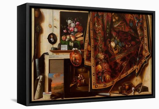 Trompe L'oeil, Atelier De L'artiste  (Trompe L'oeil A Cabinet in the Artist's Studio) Peinture De-Cornelis Norbertus Gysbrechts-Framed Premier Image Canvas