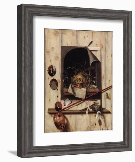 Trompe L'Oeil with Studio Wall and Vanitas Still Life, 1668-Cornelis Norbertus Gijsbrechts-Framed Giclee Print