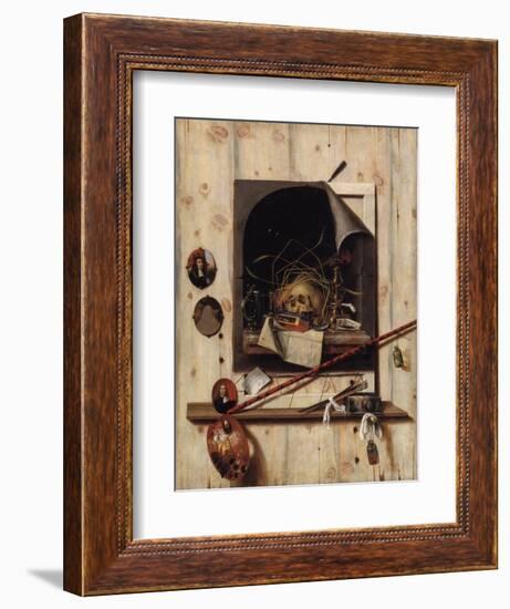 Trompe L'Oeil with Studio Wall and Vanitas Still Life, 1668-Cornelis Norbertus Gijsbrechts-Framed Giclee Print