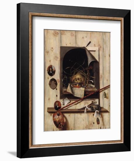 Trompe L'Oeil with Studio Wall and Vanitas Still Life, 1668-Cornelis Norbertus Gijsbrechts-Framed Giclee Print