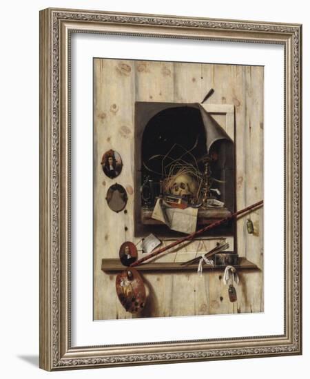 Trompe L'Oeil with Studio Wall and Vanitas Still Life, 1668-Cornelis Norbertus Gysbrechts-Framed Giclee Print