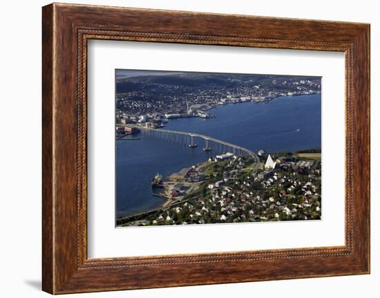 Tromso River and Tromso Including the Cathedral from Top of Tromsoya City Center of Tromso-Olivier Goujon-Framed Photographic Print