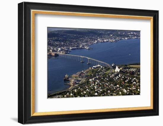 Tromso River and Tromso Including the Cathedral from Top of Tromsoya City Center of Tromso-Olivier Goujon-Framed Photographic Print