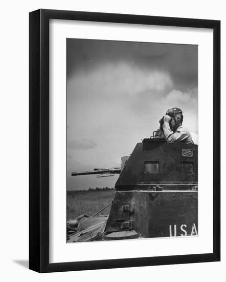 Troop Member Standing Up, Out of the Tank, Looking Through His Binoculars-John Phillips-Framed Photographic Print