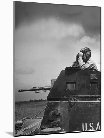 Troop Member Standing Up, Out of the Tank, Looking Through His Binoculars-John Phillips-Mounted Photographic Print