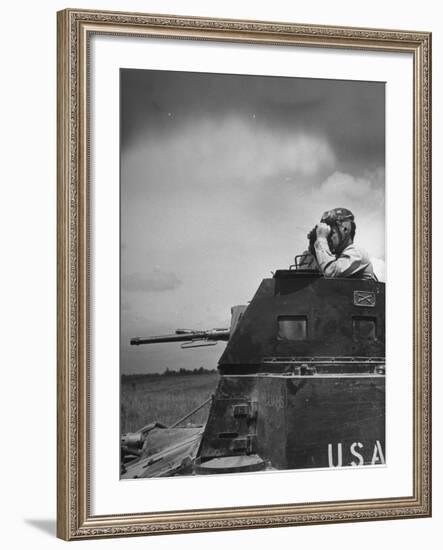 Troop Member Standing Up, Out of the Tank, Looking Through His Binoculars-John Phillips-Framed Photographic Print