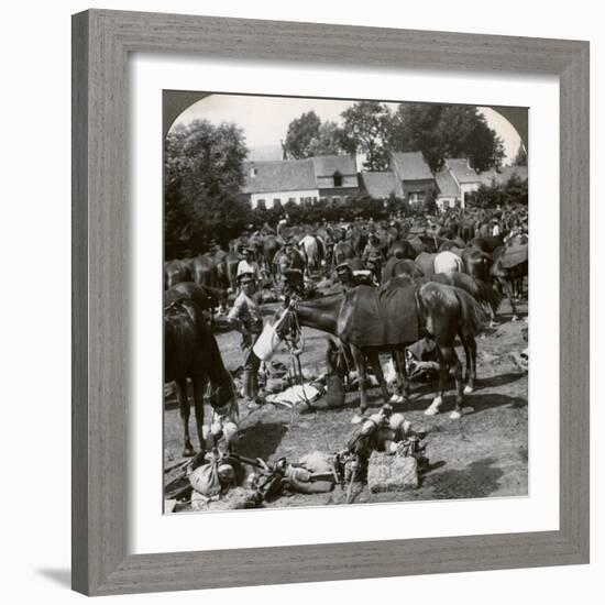 Troops Feeding their Horses and Resting on the March, World War I, 1914-1918-null-Framed Photographic Print