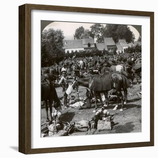 Troops Feeding their Horses and Resting on the March, World War I, 1914-1918-null-Framed Photographic Print