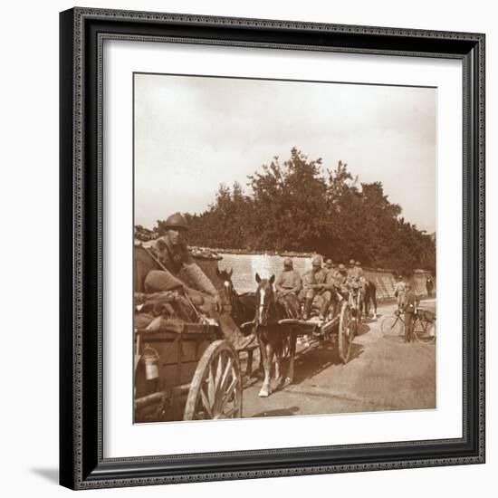 Troops in horse-drawn carts, Raux, France, c1914-c1918-Unknown-Framed Photographic Print