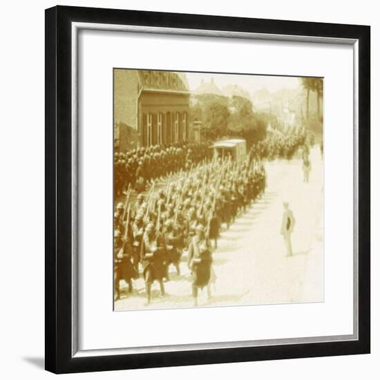 Troops marching, Alveringem, Flanders, Belgium, c1914-c1918-Unknown-Framed Photographic Print