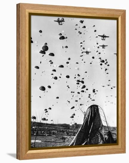 Troops Parachuting into Korea-null-Framed Premier Image Canvas