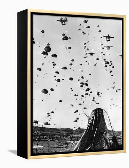 Troops Parachuting into Korea-null-Framed Premier Image Canvas