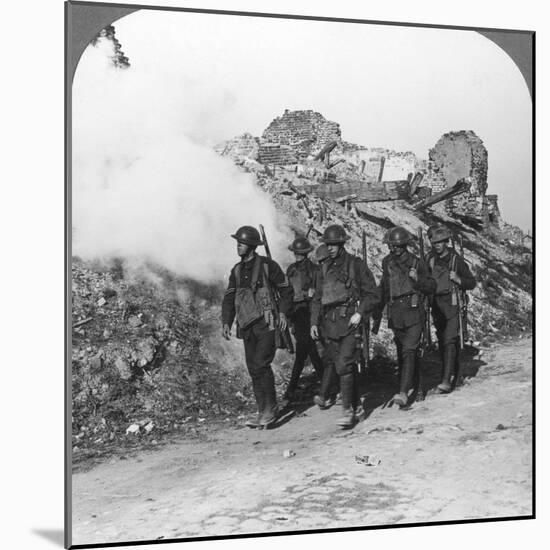 Troops Passing the Ruins of Monchy on the Way Up the Line, France, World War I, C1914-C1918-null-Mounted Photographic Print