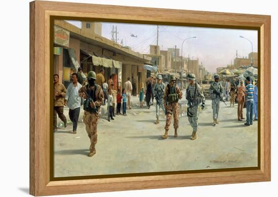 Troops Patrolling Market in Iraq-null-Framed Premier Image Canvas