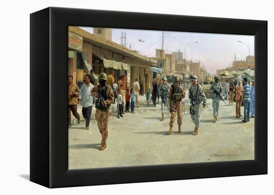 Troops Patrolling Market in Iraq-null-Framed Premier Image Canvas