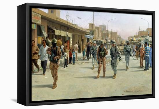 Troops Patrolling Market in Iraq-null-Framed Premier Image Canvas