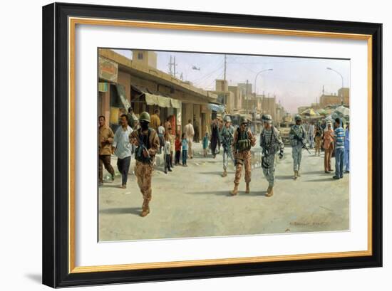 Troops Patrolling Market in Iraq-null-Framed Giclee Print