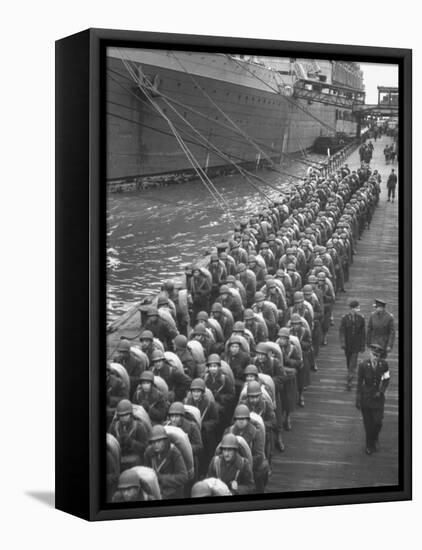 Troops Ready for D-Day Invasion of Normandy are Reviewed before Shipping Out, During WWII-Bob Landry-Framed Premier Image Canvas