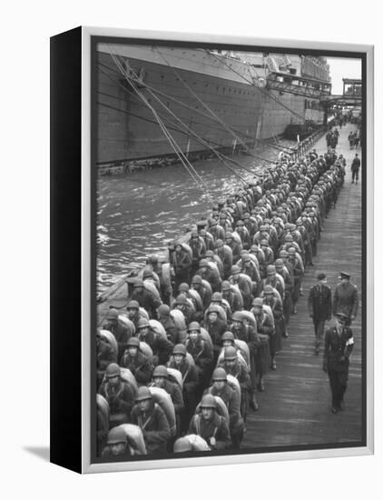 Troops Ready for D-Day Invasion of Normandy are Reviewed before Shipping Out, During WWII-Bob Landry-Framed Premier Image Canvas