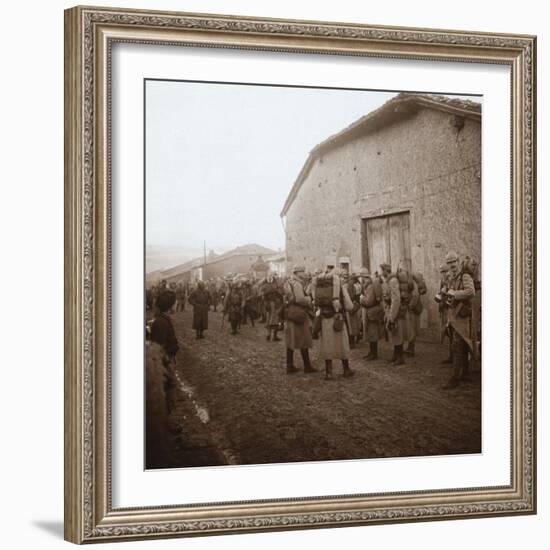 Troops with packs on backs, Somme, northern France, c1914-c1918-Unknown-Framed Photographic Print