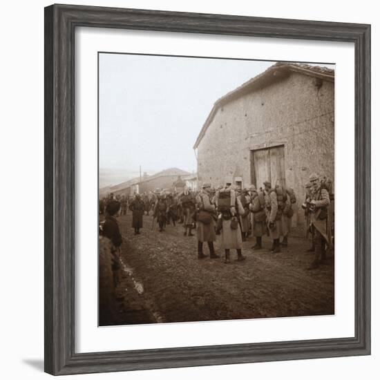 Troops with packs on backs, Somme, northern France, c1914-c1918-Unknown-Framed Photographic Print
