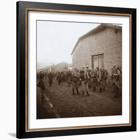 Troops with packs on backs, Somme, northern France, c1914-c1918-Unknown-Framed Photographic Print