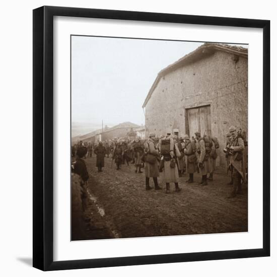 Troops with packs on backs, Somme, northern France, c1914-c1918-Unknown-Framed Photographic Print