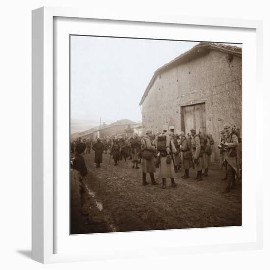 Troops with packs on backs, Somme, northern France, c1914-c1918-Unknown-Framed Photographic Print