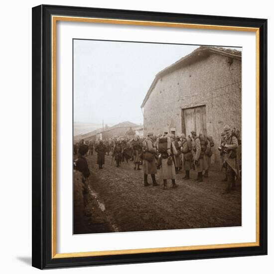 Troops with packs on backs, Somme, northern France, c1914-c1918-Unknown-Framed Photographic Print