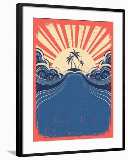 Tropical Background With Palms On Grunge Poster-GeraKTV-Framed Art Print